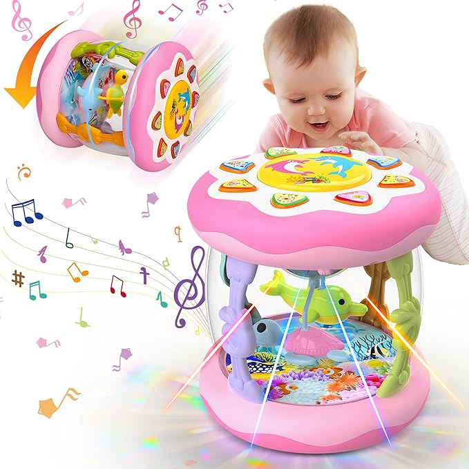 Baby Girl Toys 12 Months, Musical Rotating Light Up Infant Toys Tummy Time for Infant 12-18 Months, Crawling Learning Toys Birthday Gifts for Baby 1 2 3 Years Old-CubbioJoy
