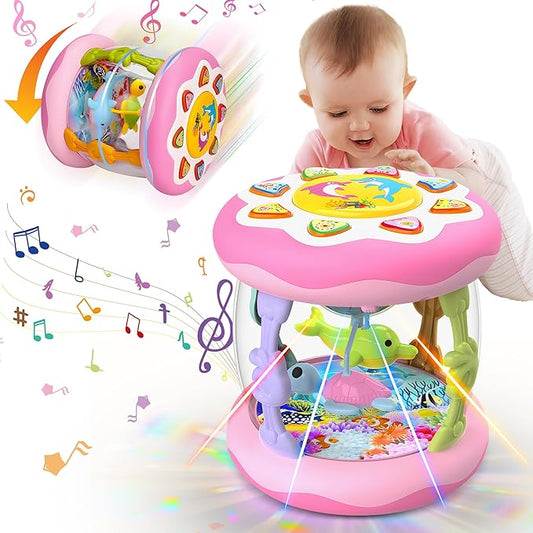 Baby Girl Toys 12 Months, Musical Rotating Light Up Infant Toys Tummy Time for Infant 12-18 Months, Crawling Learning Toys Birthday Gifts for Baby 1 2 3 Years Old-CubbioJoy