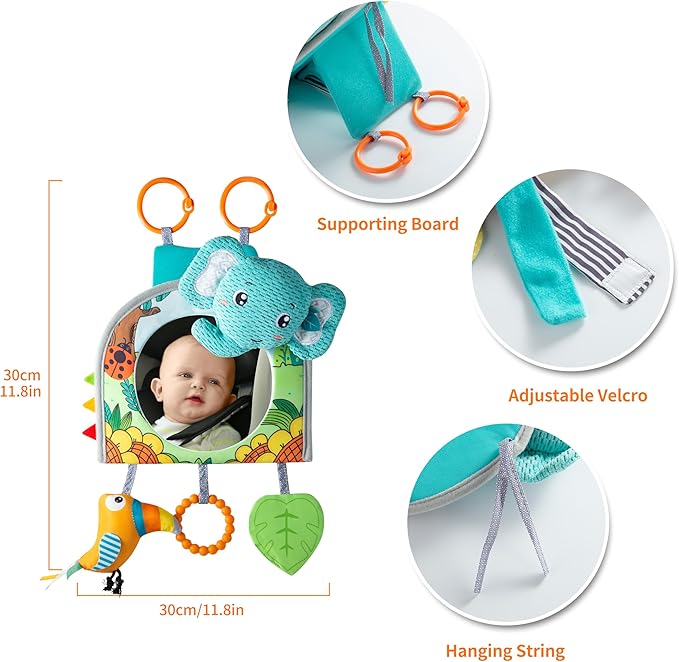 Car Seat Toy, Baby Car Mirror for Rear Facing, Travel Baby Activity Center with Hanging Engaging Toys for Infants Babies 0-6-12-18 Months Boy Girl-CubbioJoy