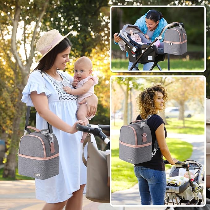Breastmilk Cooler Bag with Ice Pack Fits 6 Baby Bottles up to 9 Ounce, Breast Milk Pump Cooler Bag with Shoulder Strap for Nursing Mom Daycare, Work, Travel- Grey-CubbioJoy