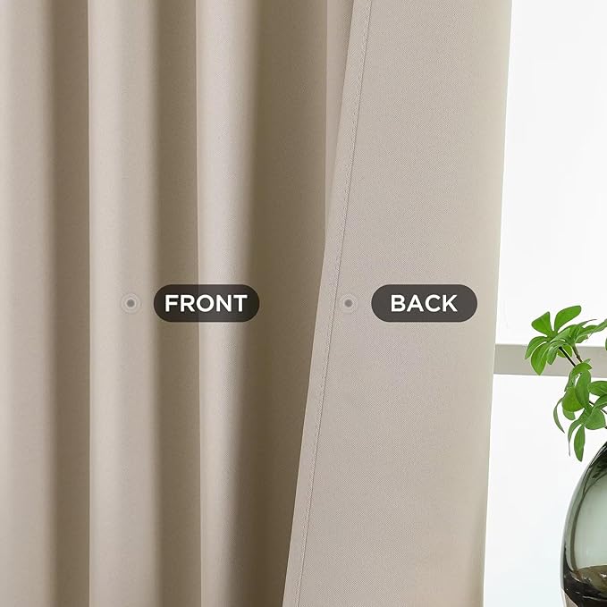 Joydeco 90 Inch Blackout Curtains for Bedroom, Thermal Insulated Black Out Curtains 2 Panels Set, Room Darkening Drapes for Living Room Window Rod Pocket Back Tab (W37 x L90 Inch, Light Beige)-CubbioJoy