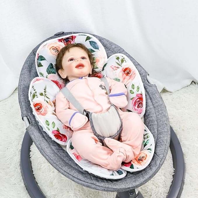 2 in 1 Infant Car Seat Insert, Car Seat Head Support Baby Girls Boys, Soft Newborn Carseat Insert Cushion, Perfect for Carseats, Strollers, Swings (Rose Flower)-CubbioJoy