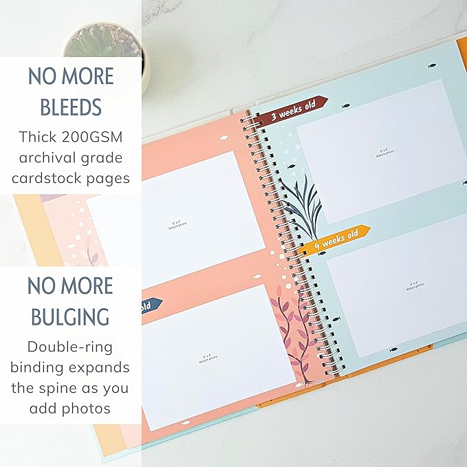 Baby Memory Book for Girl or Boy - First Year Unisex Ocean Keepsake to Log Newborn 1st Milestone - Gender Neutral Sea Photo Album Dairy - Nautical Themed Stuff Journal - Elegant New Parents Baby Gifts-CubbioJoy