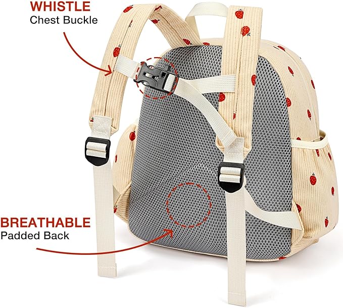 Corduroy Toddler Backpack for Girls 2-4: Kids backpack for Boys Girls - 12 inch Preschool Kindergarten Backpacks - Strawberry-CubbioJoy