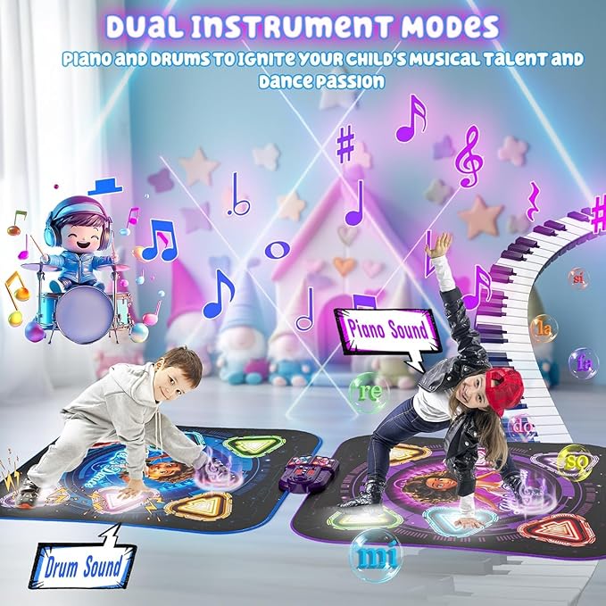 Dance Mat, 2025 Rechargeable Light-Up 2-Player Opposing Dance Pad with Bluetooth, 12-Button Music Dancing Toy, Christmas Birthday Gift for 3-12 Year Old Boys Girls-CubbioJoy
