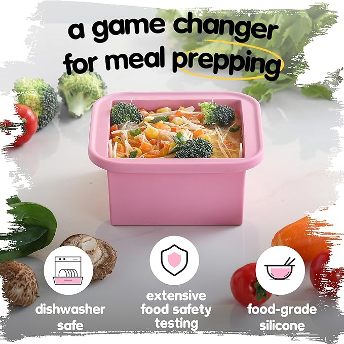 2-Cup Silicone Freezer Trays with Lids – Perfect for Meal Prep, Portion Control, and Easy Freezing-Meal Prep Container Molds for Soup,Leftovers (Cotton Candy, 4 Pack)-CubbioJoy