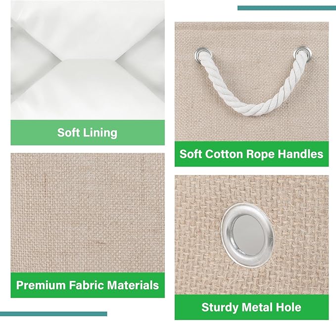 Bidtakay Small Storage Baskets for Shelves 3 Pack Fabric Storage Bins for Organizing Linen Collapsible Organizer for Closet-Flaxen-CubbioJoy