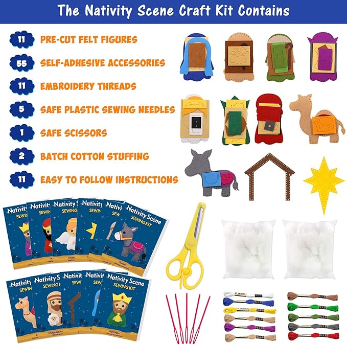 CiyvoLyeen Nativity Scene Craft Kit Christmas Ornaments DIY Kids Craft and Sew Kits for Girls and Boys Educational Beginners Sewing Set-CubbioJoy