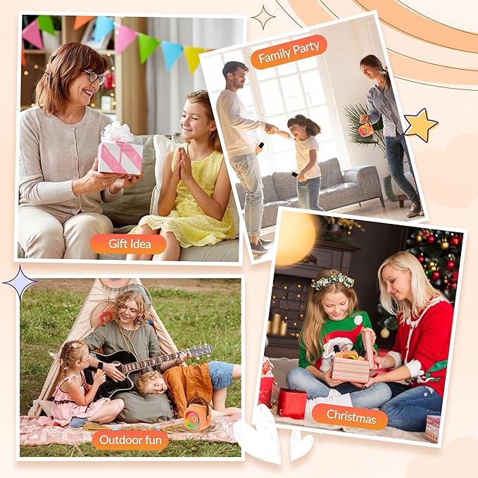 Karaoke Machine for Kids Adults: Mini Portable Karaoke Machine with 2 Wireless Microphones and Lights, Christmas Birthday Gifts for Girls Boys Family Home Party(Orange)-CubbioJoy