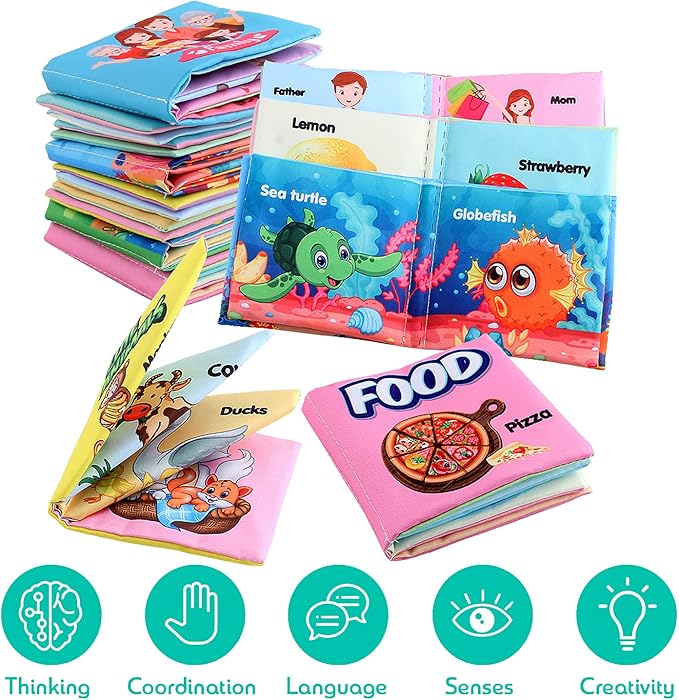 Baby Books, Soft Baby Book,Cloth Baby Books,Baby Books 0-6 Months, Cloth Baby Books,Infant Books,Soft Books for Babies,Best Baby Books, Pack of 6 Books for Baby,Size: 4x4 inch,Soft Baby Book-CubbioJoy