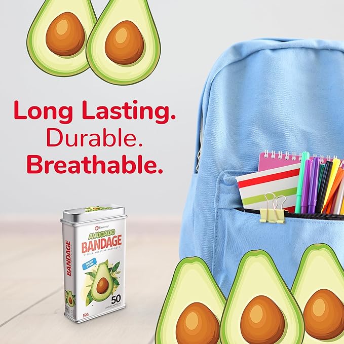 BioSwiss Bandages, Avocado Shaped Self Adhesive Bandage, Latex Free Sterile Wound Care, Fun First Aid Kit Supplies for Kids, 50 Count-CubbioJoy