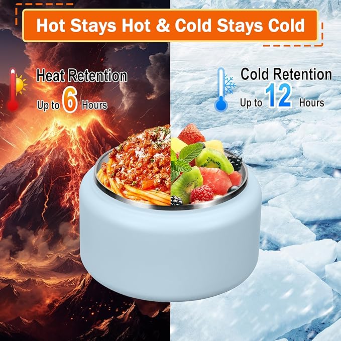 13.5oz Kids Thermos for Hot Food, Insulated Vacuum Food Jar with Buckle Lid, Stainless Steel Wide Mouth Leak Proof Insulated Lunch Container for School Picnic Travel, Blue-CubbioJoy