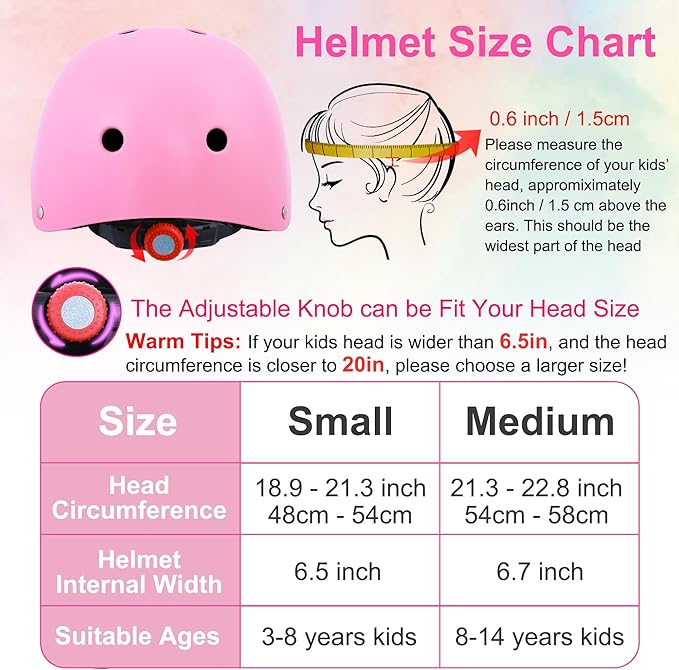 Kids Bike Helmet with DIY Stickers and Knee Pads Elbow Pads Wrist Guard Set for Ages 3-8-14 Toddler Boys Girls Helmet for Roller Skates Cycling Skateboarding Bicycle Scooter-CubbioJoy