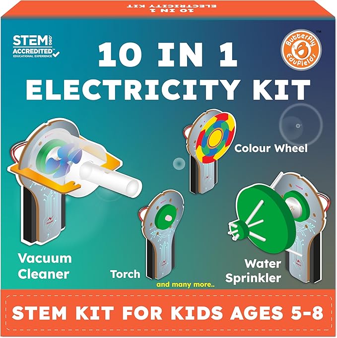 Butterfly EduFields STEM Kit 10-in-1 Science Experiments & Projects for Kids Ages 5-12 | Engineering Building Toy, Electronic Motor Robot Craft for Boys & Girls, Outdoor Summer Gift-CubbioJoy