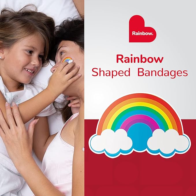 BioSwiss Bandages, Rainbow Shaped Self Adhesive Bandage, Latex Free Sterile Wound Care, Fun First Aid Kit Supplies for Kids, 24 Count-CubbioJoy
