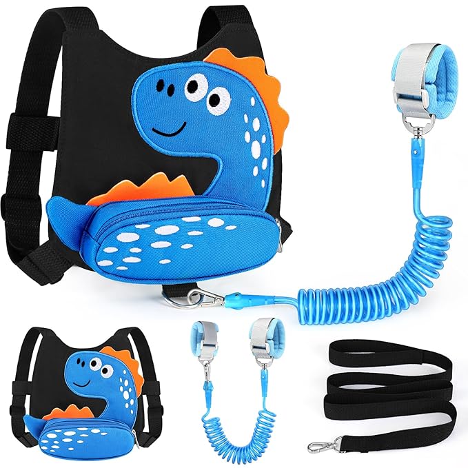 Accmor Toddler Harness Leash with Anti Lost Wrist Link, Cute Dinosaur Kids Harnesses Children Leashes, Baby Walking Harness Keep Child Close Wristband Strap for Boys Travel-CubbioJoy
