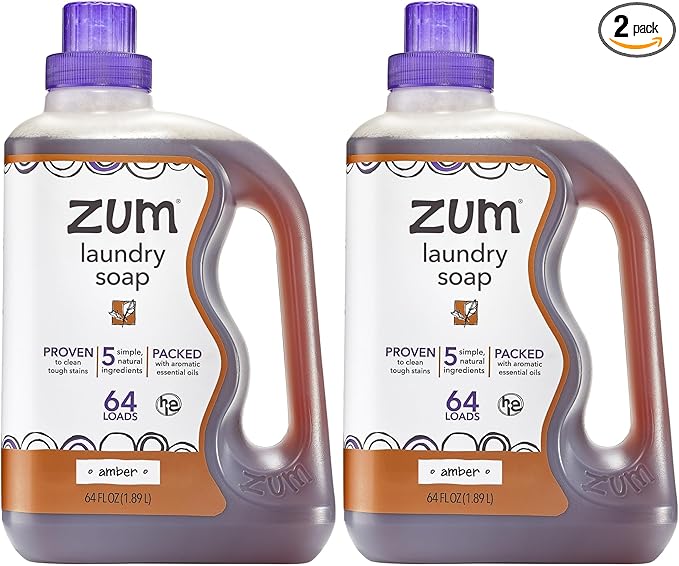 Indigo Wild Zum Clean Laundry Soap - Plant-Based Liquid Laundry Soap - Contains Baking Soda, Essential Oils & Saponified Coconut Oil - Amber - 64 fl oz (2 Pack)-CubbioJoy