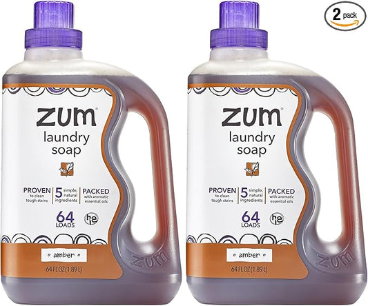 Indigo Wild Zum Clean Laundry Soap - Plant-Based Liquid Laundry Soap - Contains Baking Soda, Essential Oils & Saponified Coconut Oil - Amber - 64 fl oz (2 Pack)-CubbioJoy