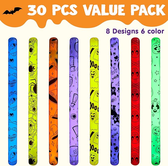JOYIN 30 Pcs Halloween Glow Sticks Bulk Party Pack, Hanging Wands in 8 Design, 6 Color Light Up Stick for Kid Glow in The Dark Halloween Party Favor Supplies, Goodie Bag Filler, Trick or Treating Gift-CubbioJoy