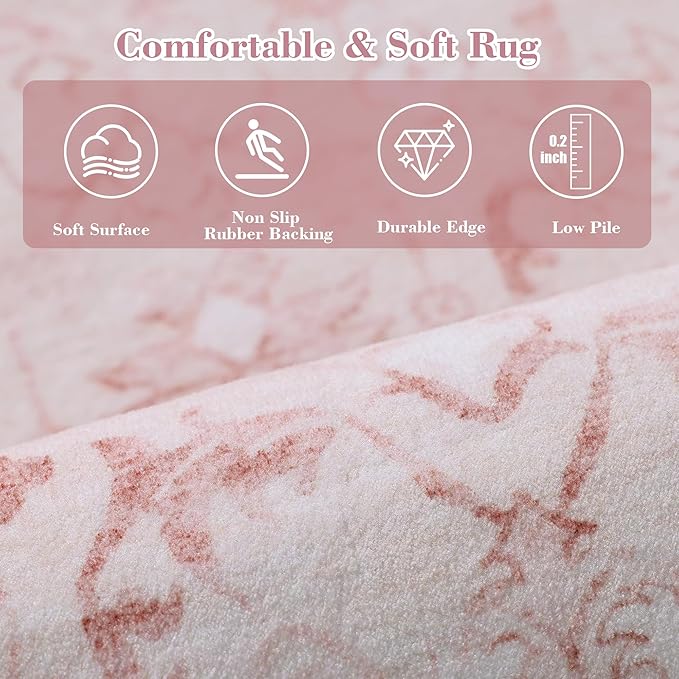 Deerly Pink Area Rugs 9x12 for Living Room Soft Non-Slip, Large Bedroom Rug Vintage Dining Room Rug Tribal Farmhouse Carpet for Dining Room Office Green-CubbioJoy