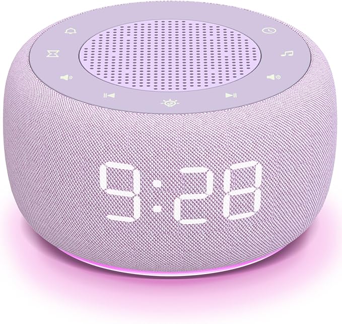 Buffbee Sound Machine & Alarm Clock 2-in-1, 0-100% Clock Face Brightness, Bottom Colored Light, Sleep Timer, Precise 30-Level Volume White Noise Machine, Digital Alarm Clocks for Bedrooms - Purple-CubbioJoy