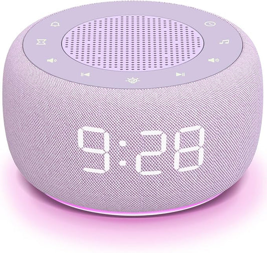 Buffbee Sound Machine & Alarm Clock 2-in-1, 0-100% Clock Face Brightness, Bottom Colored Light, Sleep Timer, Precise 30-Level Volume White Noise Machine, Digital Alarm Clocks for Bedrooms - Purple-CubbioJoy