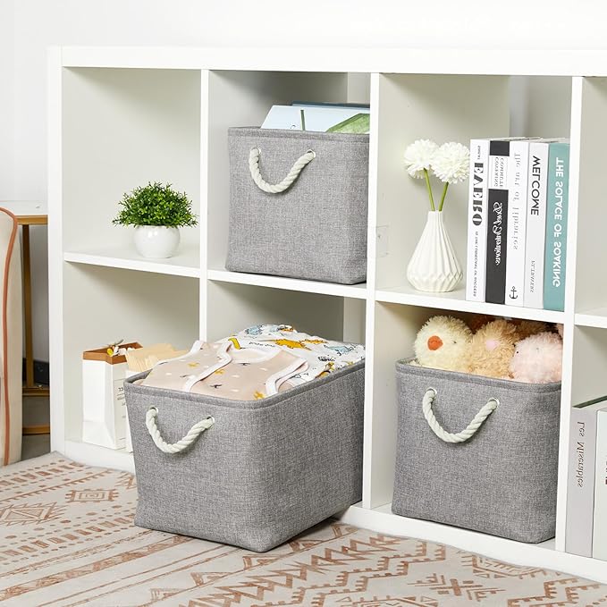 Bidtakay Storage Baskets Gray 3 Pack Shelf Baskets Collapsible Storage Bins for Clothes 15X11X9.5Inch Decorative Baskets with Handles Large Baskets for Organizing Closet Home Storage (Grey)-CubbioJoy