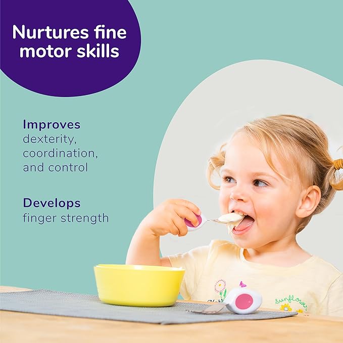 doddl Toddler Utensils, Ergonomic Fork and Spoon Set for Self Feeding, Stainless Steel Silverware for 1-3 Year Olds, BPA Free, Dishwasher Safe (Indigo)-CubbioJoy