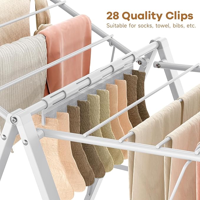 APEXCHASER Drying Rack for Clothing Foldable, Metal Laundry Rack Collapsible, Ultra Thin Gullwing Clothes Airer with Adjustable Height for Towel Baby Clothes Indoor Outdoor Laundry Room, White-CubbioJoy