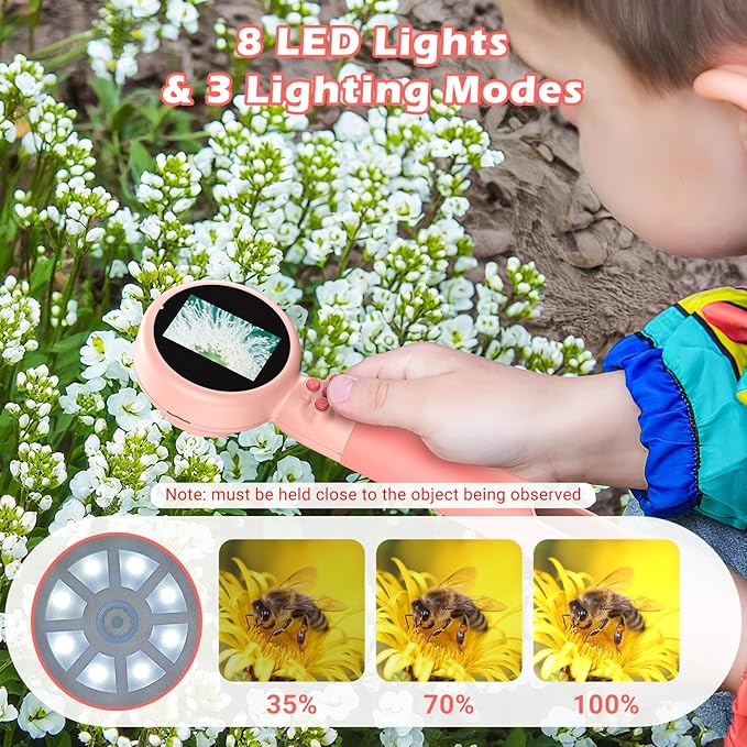 2 in 1 Kids Microscope with Bug Catcher,HD 500X Digital Microscope for Kids with 2" Screen,Photo and Video,STEM Educational Science Kit Learning Toys for Age 3-12 Girls & Boys Birthday Gifts (Pink)-CubbioJoy