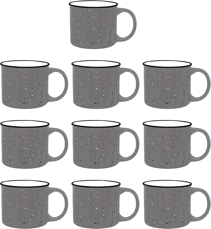 DISCOUNT PROMOS Ceramic Campfire Coffee Mugs 13 oz. Set of 10, Bulk Pack - Perfect for Tea, Espresso, Cappuccino, Hot Cocoa - Grey-CubbioJoy