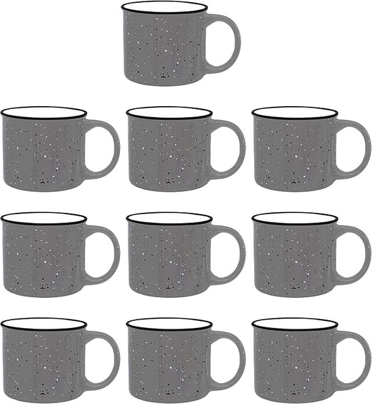 DISCOUNT PROMOS Ceramic Campfire Coffee Mugs 13 oz. Set of 10, Bulk Pack - Perfect for Tea, Espresso, Cappuccino, Hot Cocoa - Grey-CubbioJoy
