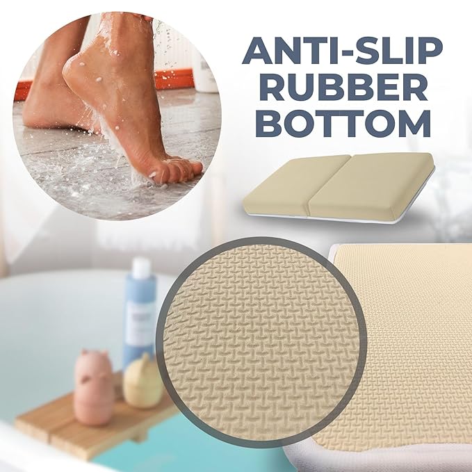 Comfortable Baby Bath Kneeler and Elbow Rest Pad Set – Thick Memory Foam Bath Kneeling Pad with Elbow Support – Baby Bathtub Cushion with Toy Organizer for Bathing Infant or Toddler - Beige-CubbioJoy