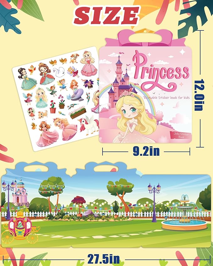 Benresive Reusable Sticker Book for Toddlers 2-4 Years, Fun Travel Stickers for Kids, Waterproof Sticker Books for Toddlers 1-3, Crafts Activities for Todddlers 1-3 2-4 3-5 - Princess-CubbioJoy