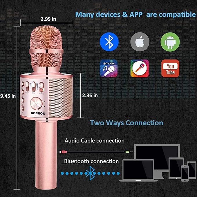 BONAOK Wireless Bluetooth Karaoke Microphone, 3-in-1 Portable Handheld Mic Speaker Machine for All Smartphones,Gifts to Girls, Boys Kids Adults All Age Q37(Champagne)-CubbioJoy