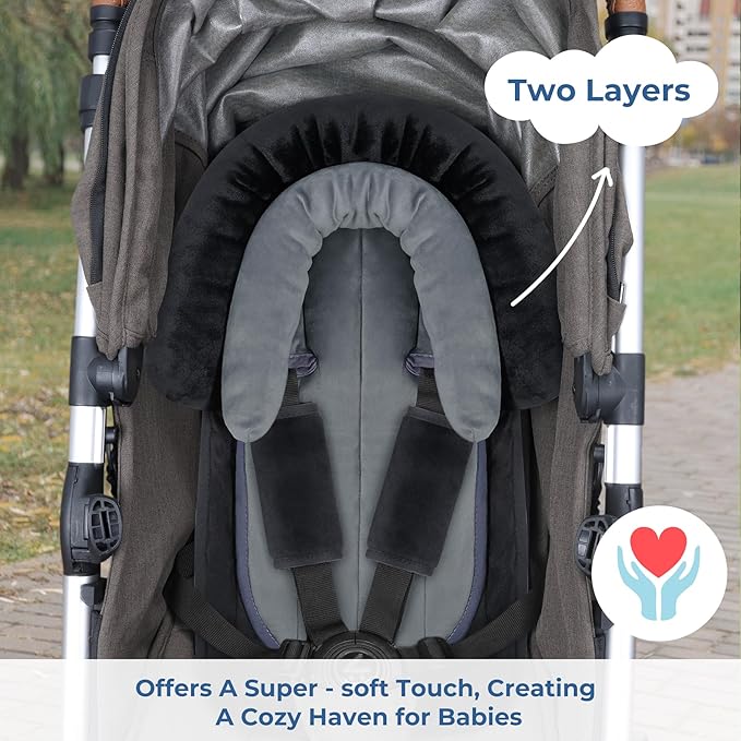 COOLBEBE New Babybody Support & Strap Covers Set for Newborn Infant Toddler- Extra Soft Stroller Cushion Pads Car Seat Insert, Perfect for Carseats, Strollers, Swings, Black-CubbioJoy