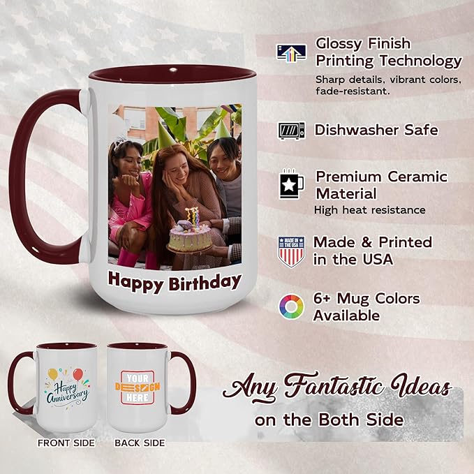 Custom Mug Upload Your Picture Personalized Coffee Mug with Photo Text Name Customized Cup Unique Ideas Gifts for Men Women Mom Dad Girlfriend Boyfriend Friend Family (Dark Red, 11oz)-CubbioJoy