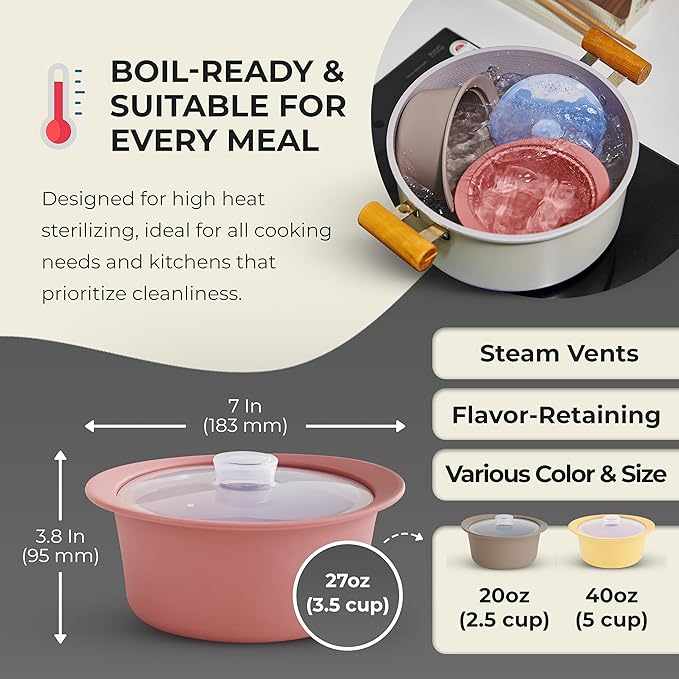 27oz Platinum Silicone Microwave Steamer Pot with Handle & Lid - Korea 100% Food-Grade Steamer Bowl, Heat-Resistant Cooker with Steam Holes, Easy Clean, Dishwasher Safe, Dry Rose-CubbioJoy