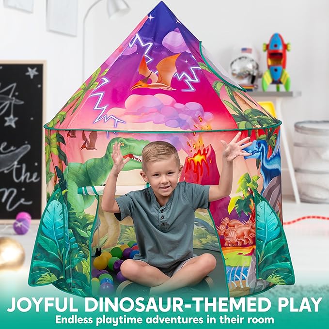 JOYIN Dinosaur Play Tent for Kids, Pop Up Play Tent for Boys & Girls, Kids Indoor Outdoor Dinosaur Playhouse Tent Set for Toddlers Birthday-CubbioJoy