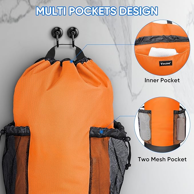 BALEINE 120L Laundry Bag Backpack, 900D Oxford Fabric Large Travel Laundry Bags with Shoulder Straps and 2 Mesh Pockets for College Dorm, Apartment, Laundromat (Orange, 120L)-CubbioJoy