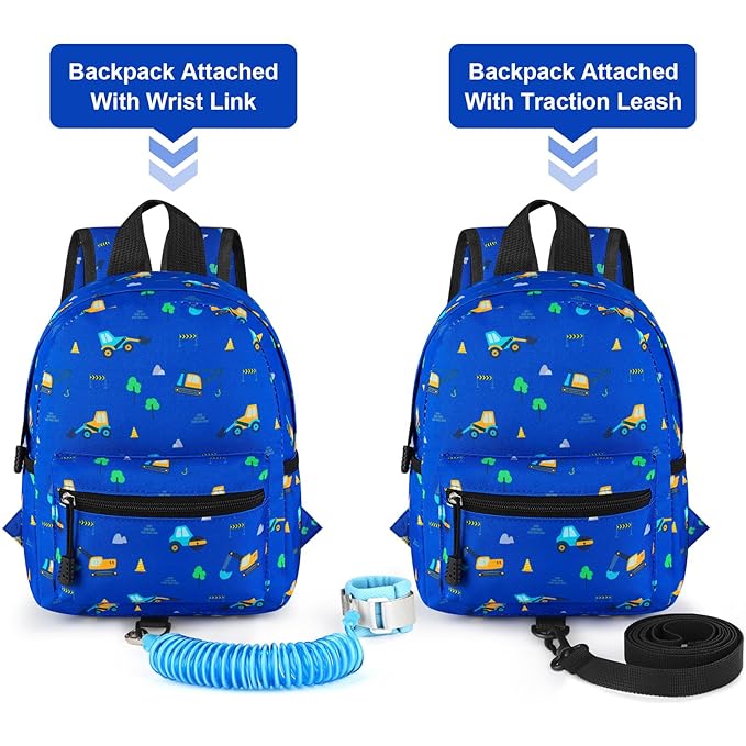 Accmor Toddler Backpack Leash, Mini Child Backpack with Anti Lost Wrist Link, Cute Kids Backpack Leash Walking Harness for Outdoor Travel, Small Excavator Backpack Tether for Baby Boys Girls Ages 1-3-CubbioJoy