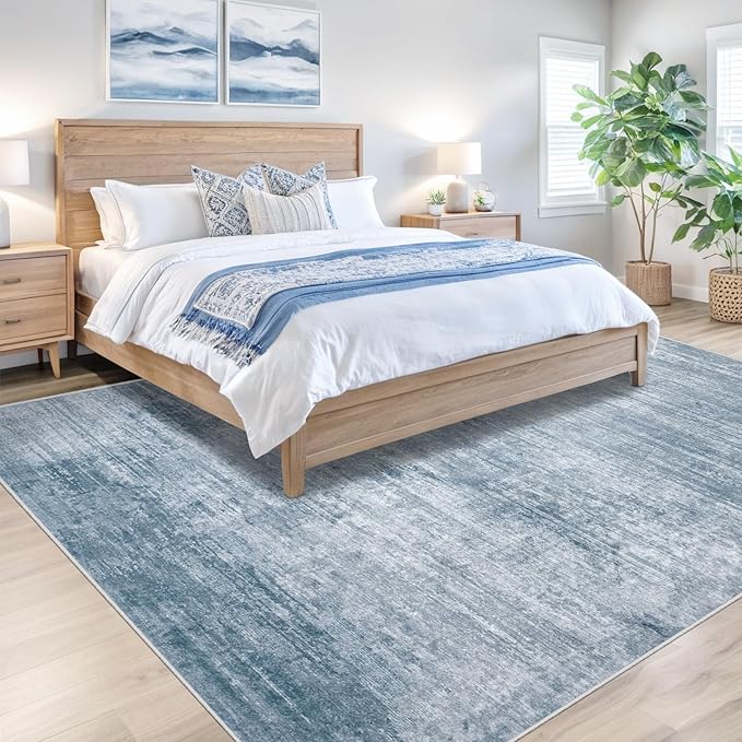Area Rugs 5x7 Living Room: Washable Rug Modern Abstract Large Rugs Soft Non Slip Neutral Rug Stain Resistant Indoor Carpet for Bedroom Kitchen Dining Room Table Nursery Home Office Rugs(Blue,5'x7')-CubbioJoy