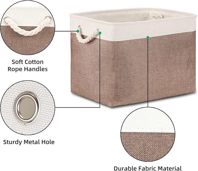 Bidtakay Large Storage Baskets with Handles for Organizing 16" x 11.8" x 11.8" Rustic Shelf Baskets [2-Pack] Foldable Clothes Baskets Fabric Collapsible Bins for Closet (White&Earthy Brown)-CubbioJoy