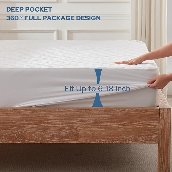 2 Pack Waterproof Mattress Protector, Queen Size Noiseless Mattress Pad with Deep Pocket Fitted Up to 6-18 inches, Soft Noiseless Bed Mattress Cover Washable for Home, Bedroom, Hotel-CubbioJoy