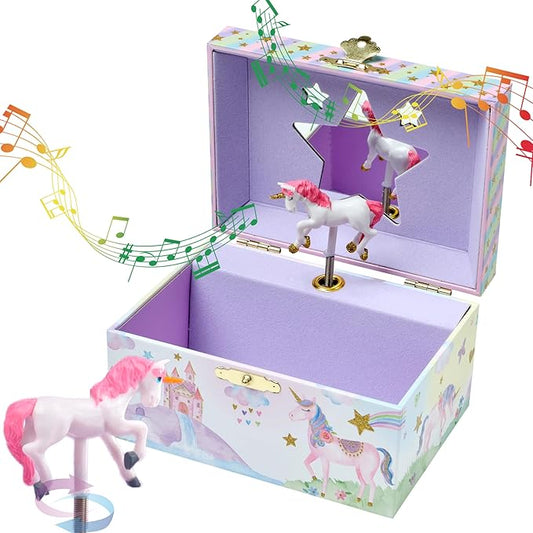 Jewelkeeper Musical Jewelry Box for Girls with Spinning Unicorn, Glitter Rainbow and Stars Design Music Box for Necklace, Earrings, and Accessories, Plays The Beautiful Dreamer Tune-CubbioJoy