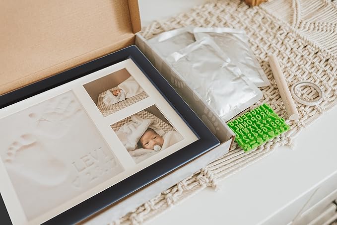 Baby Hand & Footprint Clay Keepsake Photo Frame Kit - w/Silicone Stencil for a Personalized Gift. Wood Frame, Wall/Table Mount. Perfect Registry, Baby Shower, New Mom, Birthday & Newborn Gift - Black-CubbioJoy