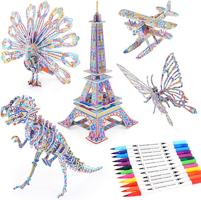 3D Coloring Puzzle Set, Arts and Crafts for Girls and Boys Age 6 7 8 9 10 11 12 Year Old, Fun Educational Painting Crafts Kit with Supplies for Kids, Birthday Toy Gift for Kids-CubbioJoy