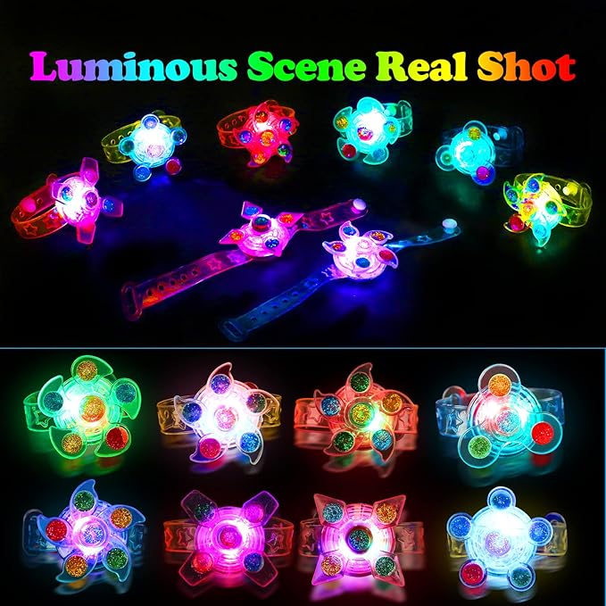 30PCS Spinner Bracelets Light Up Party Favors For Kids 4-8-12, Glow Bracelet Glow in The Dark Party Supplies Light Up Toys, Classroom Kids Prizes Goodie Bag Stuffers, Easter Egg Fillers Gift (30)-CubbioJoy