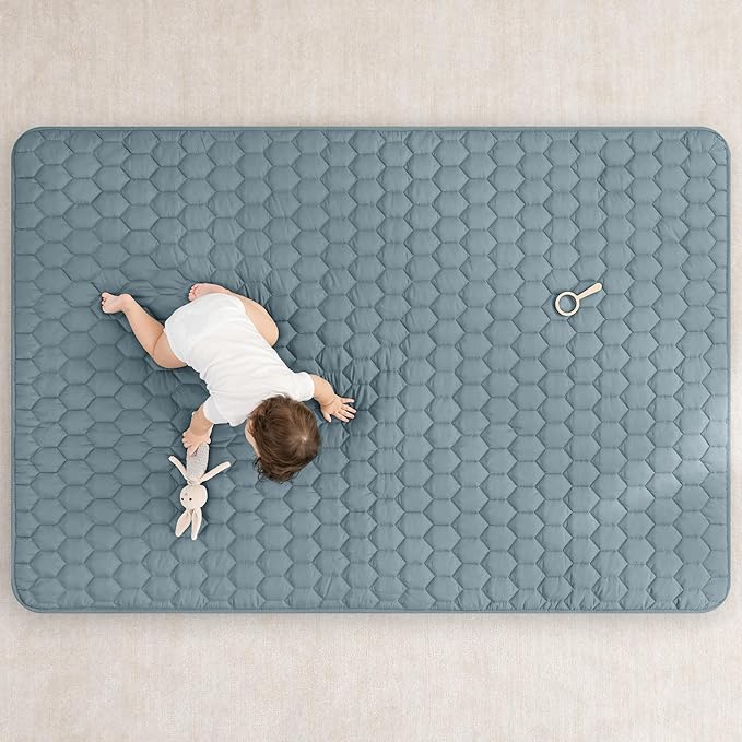 Comfy Cubs Rectangle Kids Play Mat - Medium 48 x 72 inches Soft Quilted Baby Floor Mat with Non-Slip Bottom - Plush Design for Toddlers Playtime and Relaxation - Comfortable and Durable - Pacific Blue-CubbioJoy