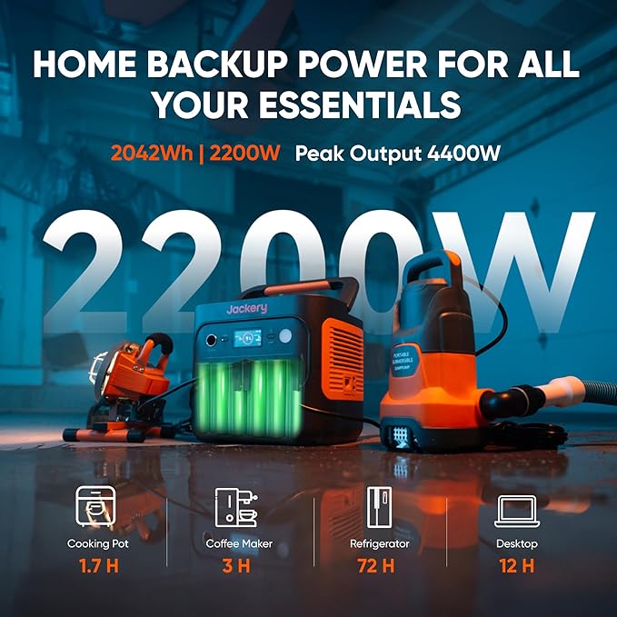 Jackery Explorer 2000 v2 Portable Power Station with Car Charging Cable, 2042Wh LiFePO4 Battery, 2200W Solar Generator, USB-C PD 100W Fast Charging for Camping, Home Use(Solar Panel Optional)-CubbioJoy